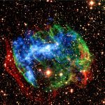 Supernova remnant W49B, seen in X-rays and visible light.